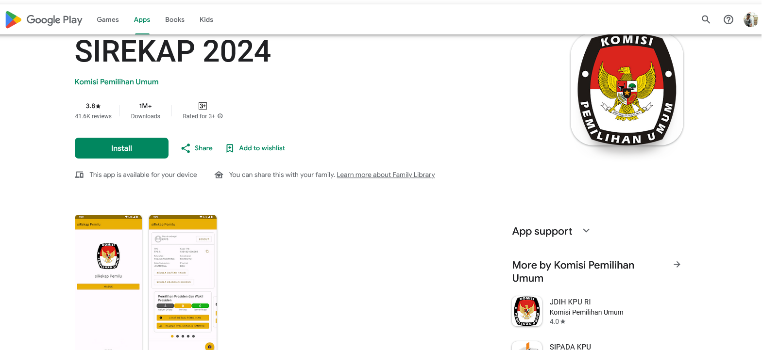 Aplikasi Sirekap bisa download di Google Play